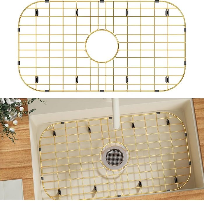 14" x 26" KIKIBRO Kitchen Universal Double Bowl Sink Bottom Grid - Golden Stainless Steel