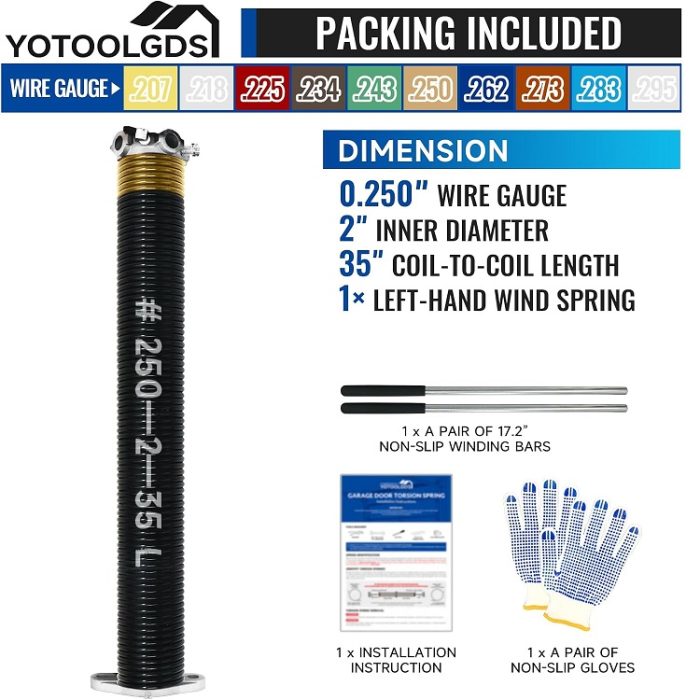 Left Hand Wind Replacement 2" Garage Door Torsion Spring 0.250x2''x35''
