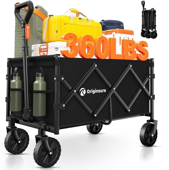 Portable Heavy Duty Folding Beach Wagon / Rolling Cart in Black