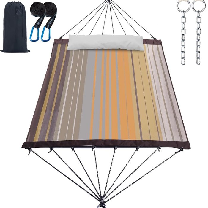 14ft Two Person Outdoor Hammock with Folding Steel Spreader Bar 550 lbs Capacity - Coffee