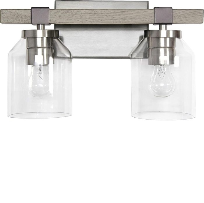 Elegant Designs 14" Country Farmhouse Gray and Brushed Nickel 2 Light Wall Mounted Vanity