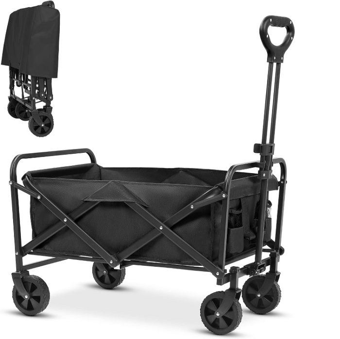 Collapsible Folding Wagon Wheels for Sand Camping Sports Shopping Outdoor - Black