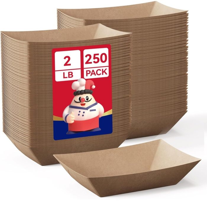 JOLLY CHEF 2lb Paper Food Trays 250 Pack Disposable Boats - Brown