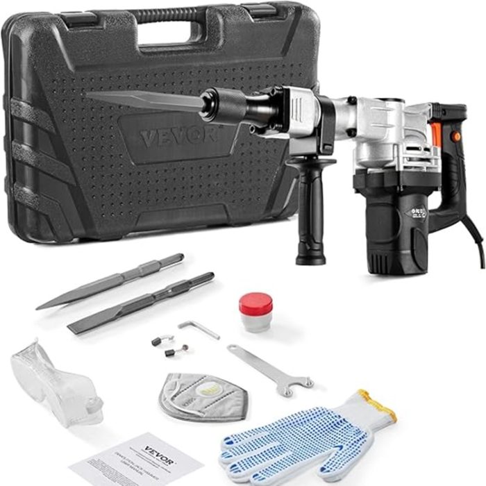 VEVOR 1400W Jackhammer, 2900 BPM with Chisels & Case