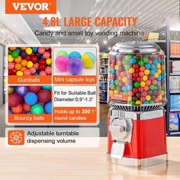 VEVOR Gumball Machine 16"H Home Candy Vending Machine Dispenser - Red