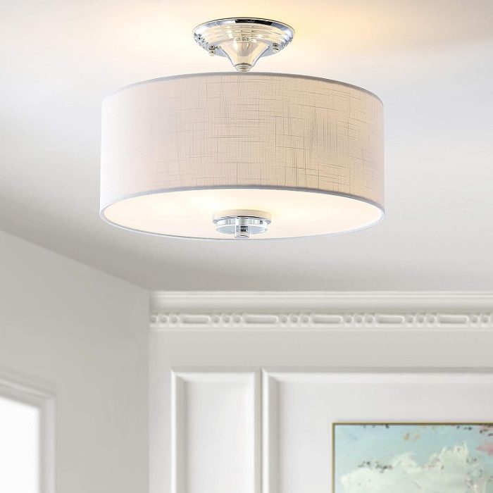 JONATHAN Y Marc 15" Metal/Crystal LED Semi-Flush Mount Chrome & White