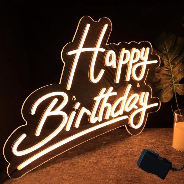 Large Happy Birthday Neon Sign 12V LED Sign for Wall Decor 22.4 x 14.3 inches