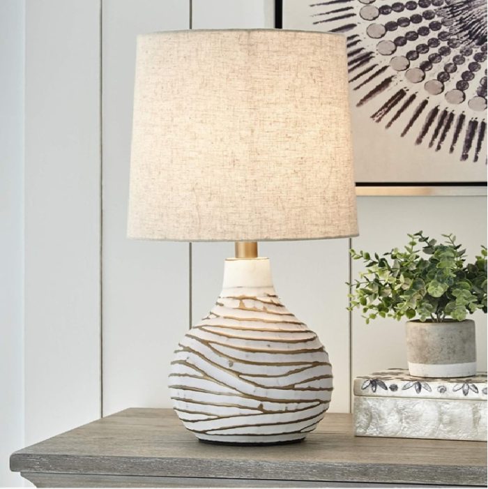 Ashley Aleela Flam 22.25" Textured Linear Design Table Lamp - White & Gold