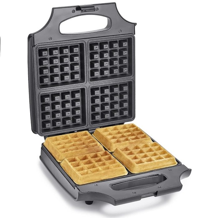 BELLA Classic 4 Square Belgian Iron Waffle Maker - Stainless Steel Black