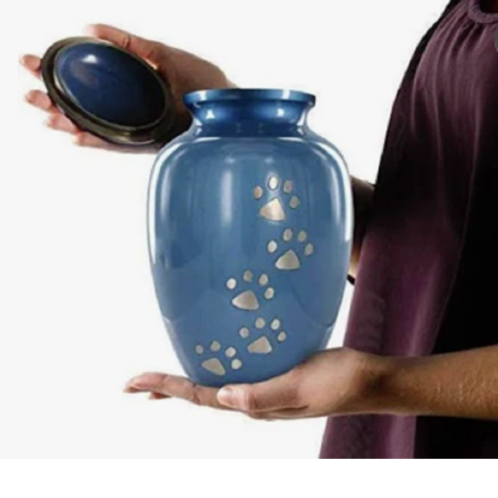 Paws to Heaven Flat Top Pet Urn - Blue