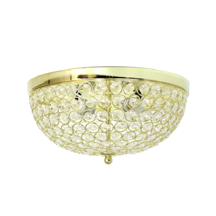 Elegant Designs Elipse Crystal 13" Metal 2 Light Bowl Shaped Ceiling Flush Mount Fixture - Gold