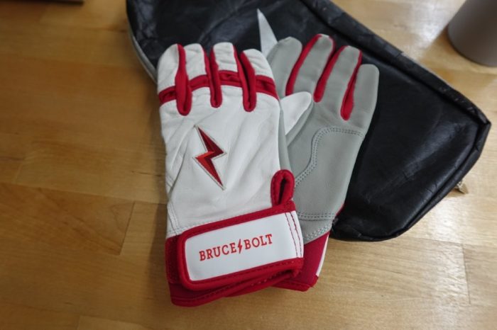 BRUCE BOLT Chrome Series Long Cuff Batting Gloves - White & Red - Adult & Youth Sizes - Image 2