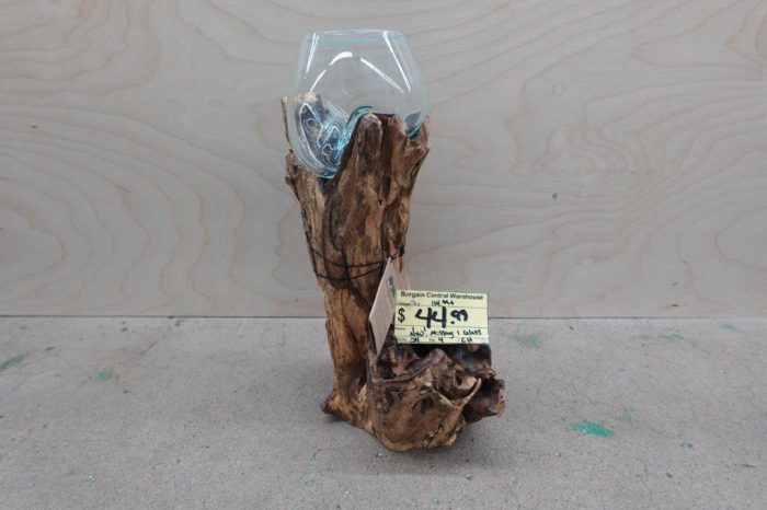 Cape Craftsmen 12" Hand-Blown Blue Tinted Bubble Glass On Natural Teak Driftwood Terrarium - Image 2