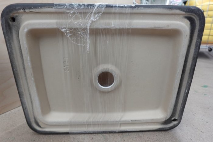 Black & White Ceramic Bathroom Sink with Black Faucet - Rectangle - Image 6