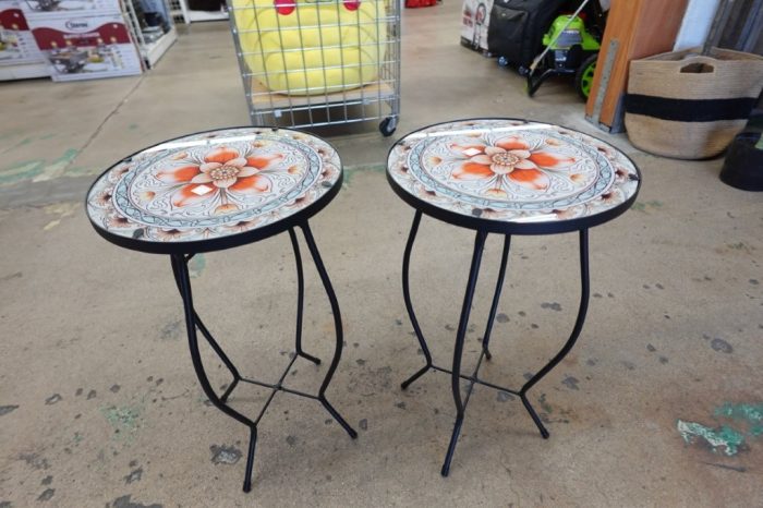 12 Inch Small Outdoor Side Table - Pink Flower Glass Mosaic - Image 3