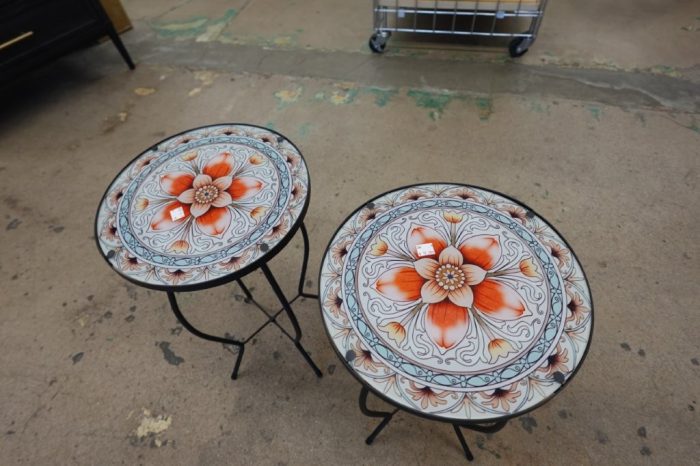 12 Inch Small Outdoor Side Table - Pink Flower Glass Mosaic - Image 4