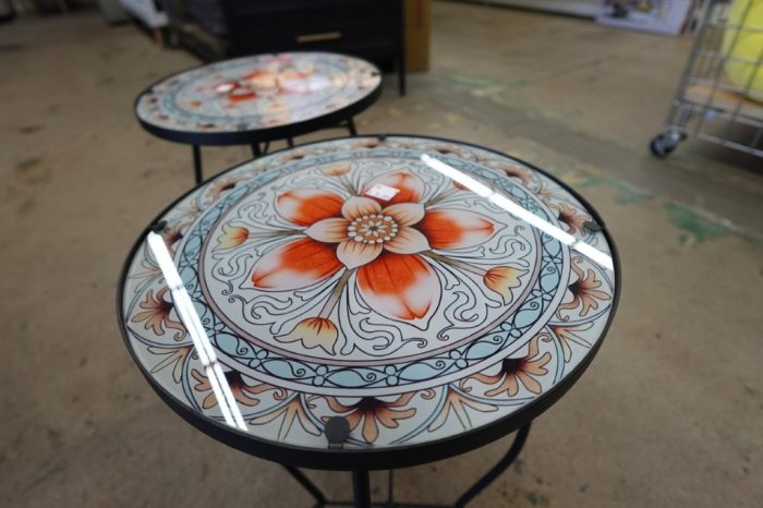12 Inch Small Outdoor Side Table - Pink Flower Glass Mosaic - Image 2