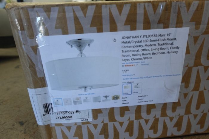 JONATHAN Y Marc 15" Metal/Crystal LED Semi-Flush Mount Chrome & White - Image 2