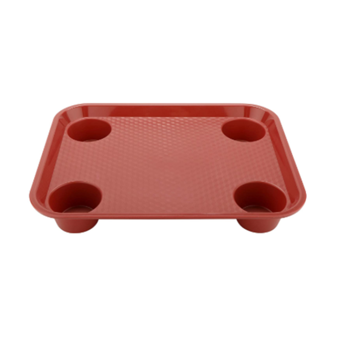 Stackable Cafeteria / Fast Food Plastic Tray with Cupholders 17" x 14" - Red