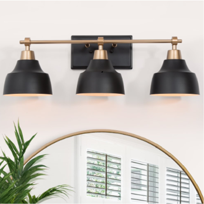 LaLuz Modern Black Gold 3-Light Bathroom Vanity L24.5"x W 7"x H 8"