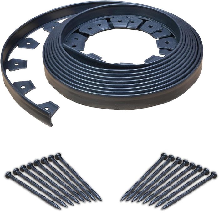 EasyFlex No-Dig Landscape Edging with Anchoring Spikes 40 Foot Kit - Black