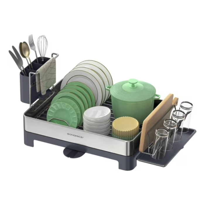 SONGMICS Stainless Steel Dish Drying Rack with 360° Rotatable Spout