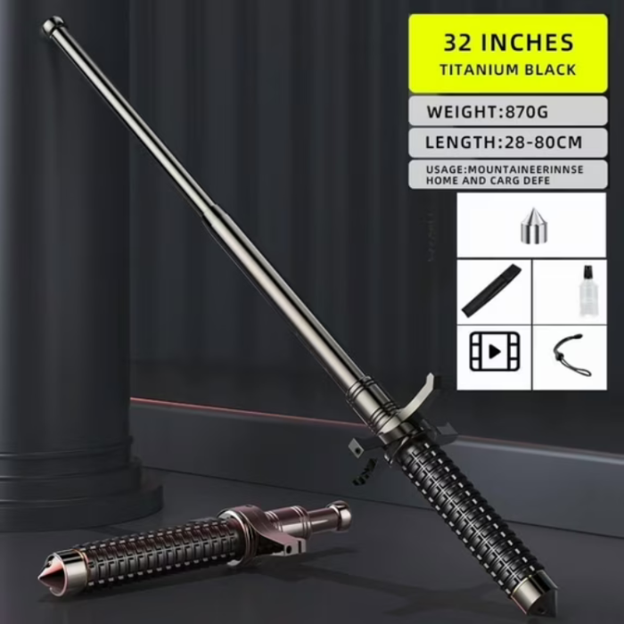 Portable Retractable Hiking Stick & Walking Pole (Black, 32 ")