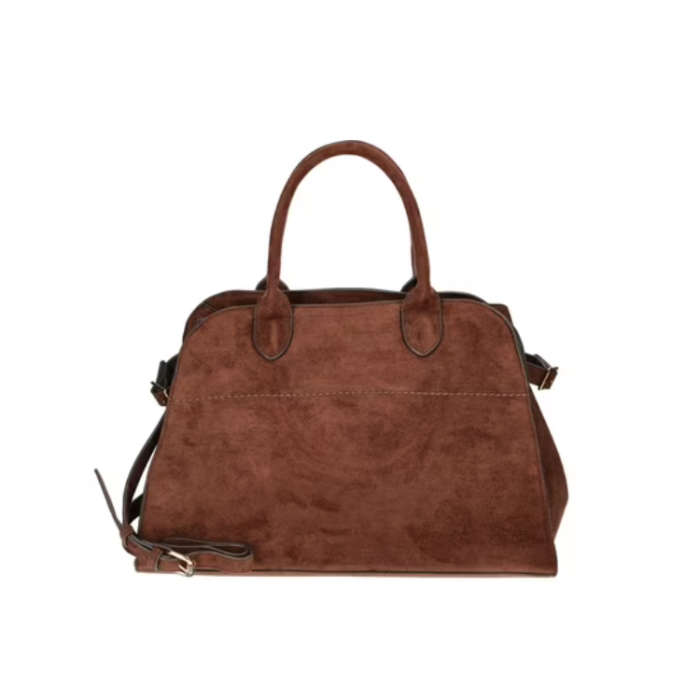 Time and Tru Women’s Sage Satchel Soft Faux Suede Tote Bag (Chocolate)