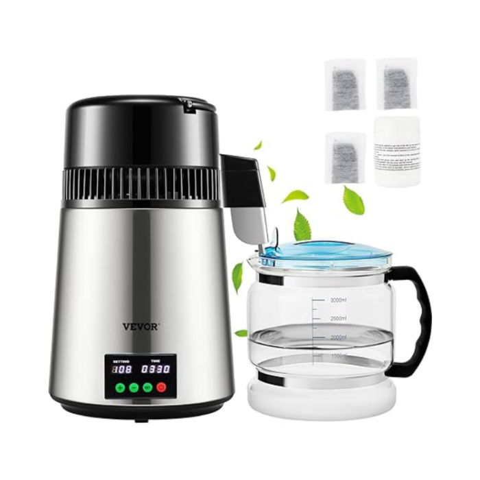 VEVOR 1.1 Gal Stainless Steel Water Distiller with Glass Carafe
