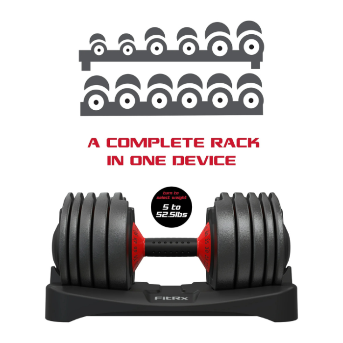 FitRx SmartBell Quick‑Select Adjustable Dumbbell (5–52.5 lb)