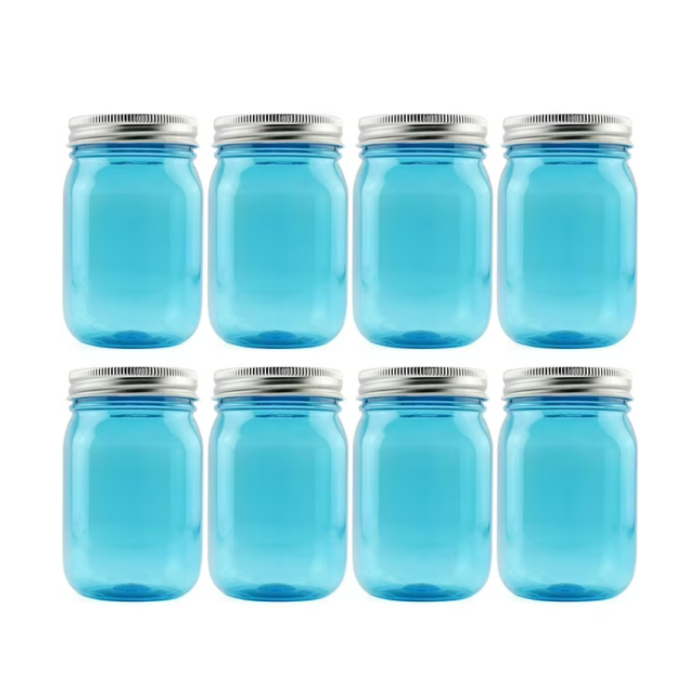 16 oz Plastic Mason Jars – 8‑Pack with Metal Lids
