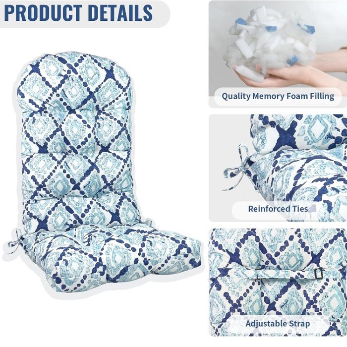 Indoor/Outdoor Adirondack Patio Chair Cushions 44 x 19 x 4 Inch in Boho Geometry Blue