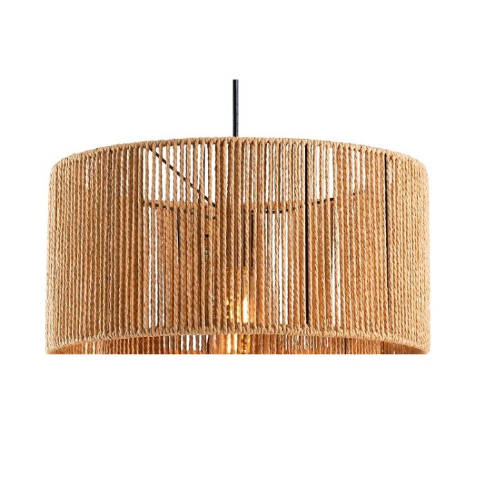 Large Farmhouse Chandelier with Natural Paper Rope Hanging Pendant Light