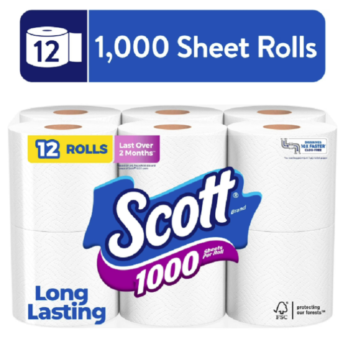 Scott 1000 Toilet Paper - 12 Rolls