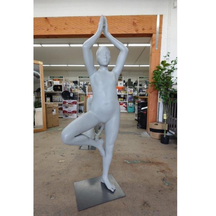 Tree Pose Yoga Young Adult Full Body Mannequin in Gray for Retail Display