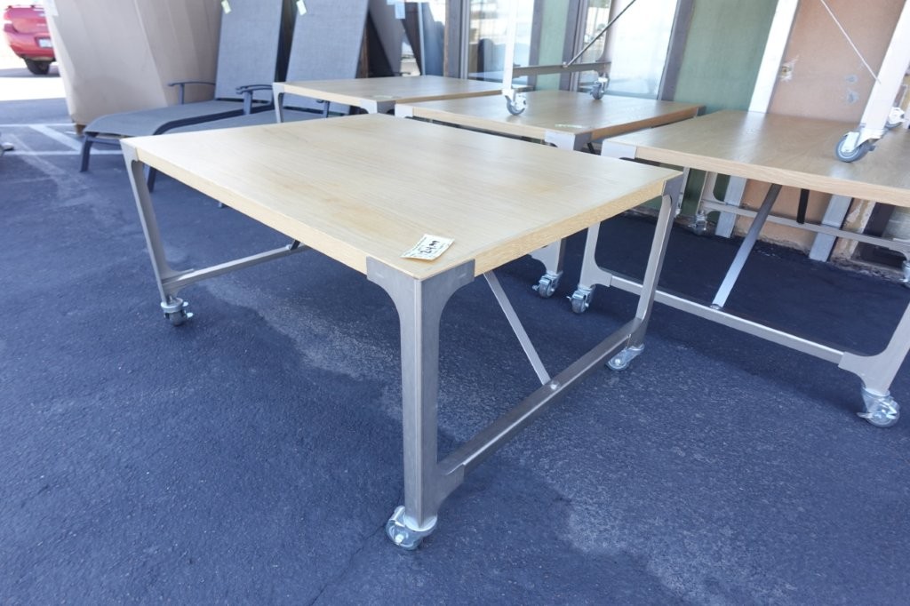 Industrial Wooden Heavy Duty Coffee Table on Wheels - Image 3