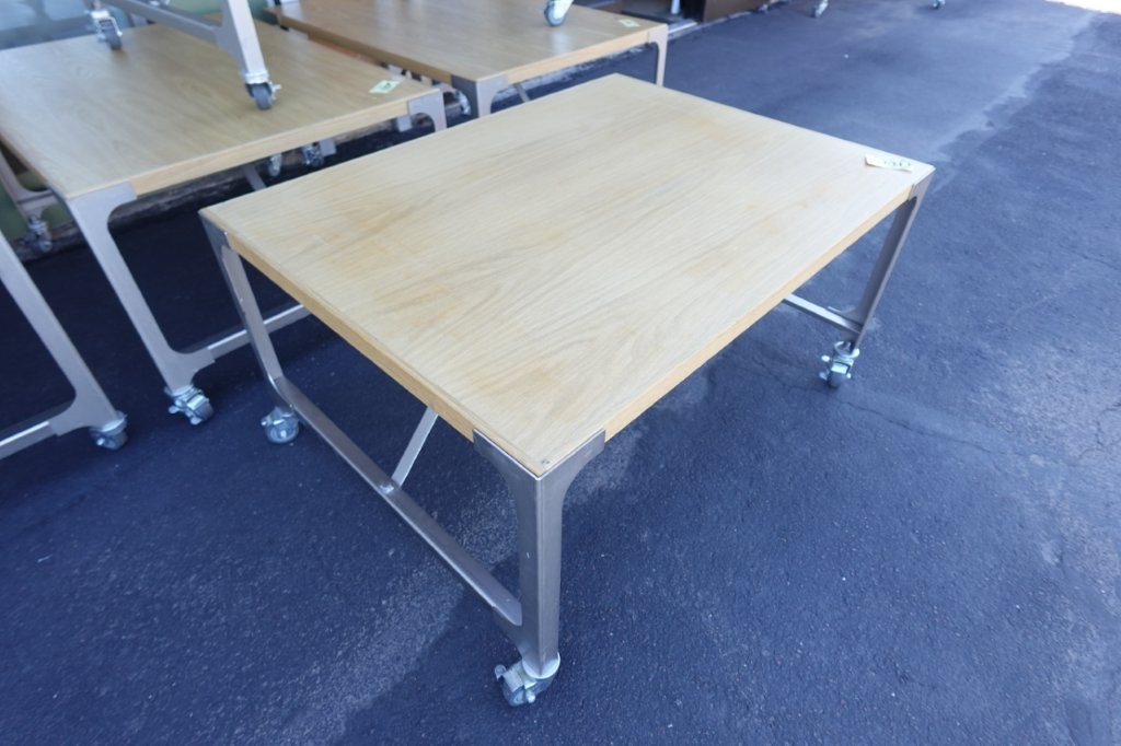 Industrial Wooden Heavy Duty Coffee Table on Wheels - Image 2