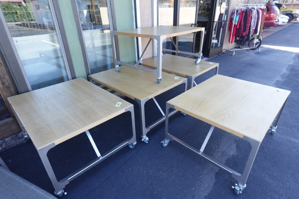 Industrial Wooden Heavy Duty Coffee Table on Wheels - Image 4