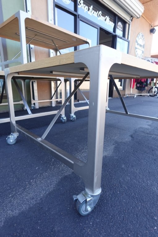 Industrial Wooden Heavy Duty Coffee Table on Wheels - Image 7