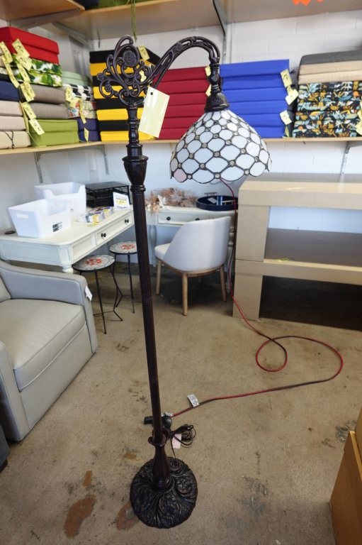 Tiffany Style 1 Light Reading Floor Lamp with Glass Shade - Image 2