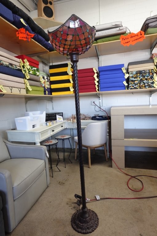 Tiffany Style Victorian Reading Floor Lamp with Glass Shade in Red - Image 2