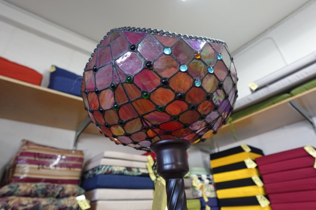 Tiffany Style Victorian Reading Floor Lamp with Glass Shade in Red - Image 3