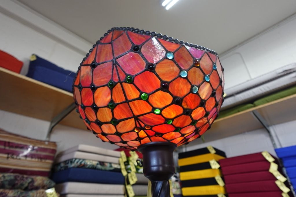 Tiffany Style Victorian Reading Floor Lamp with Glass Shade in Red - Image 4