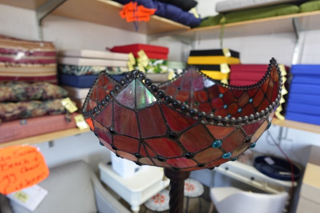 Tiffany Style Victorian Reading Floor Lamp with Glass Shade in Red - Image 5