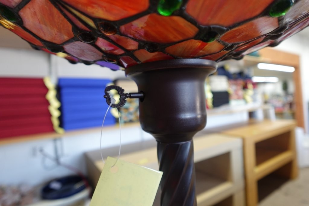 Tiffany Style Victorian Reading Floor Lamp with Glass Shade in Red - Image 6