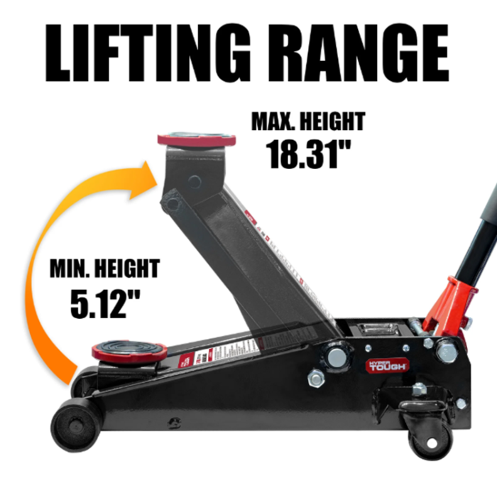 Hyper Tough 3-Ton Garage Jack with Dual Pumps – Black - Image 2