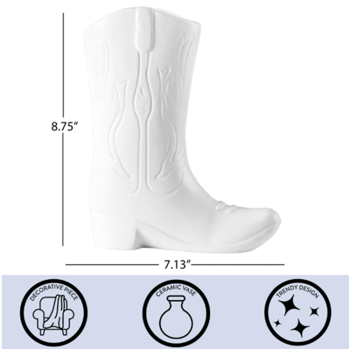Urban Shop White Ceramic Cowboy Boot Vase - 8.75" Tall - Image 2