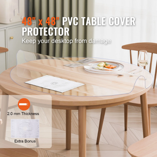 Round  48" Clear Waterproof Dining Table Protector 2.0 mm Thickness - Image 2