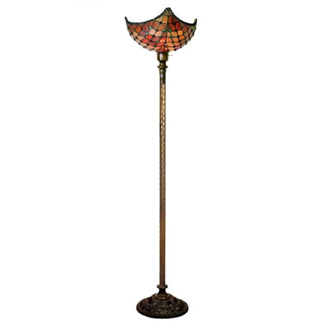 Tiffany Style Victorian Reading Floor Lamp with Glass Shade in Red