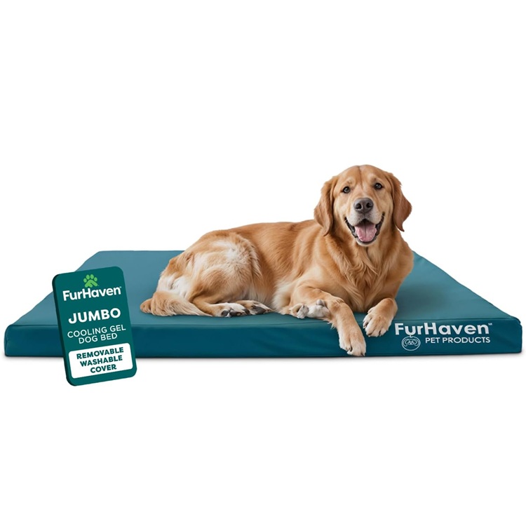 Furhaven Jumbo/XL Water-Resistant Cooling Gel Dog Bed in Deep Lagoon